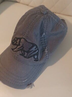 Otto CA Bear Grey Distressed Vintage Stars Ponytail Holder Hole Adjustable Cap